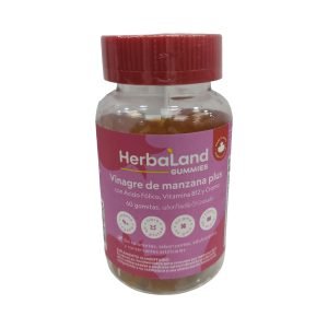 HerbaLand Gummies Vinagre de Manzana Plus, 60 gomitas sabor frutilla-granada